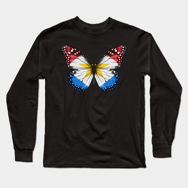 Saba Islander Flag  Butterfly - Gift for Saba Islander From Saba Island Long Sleeve T-Shirt by Country Flags